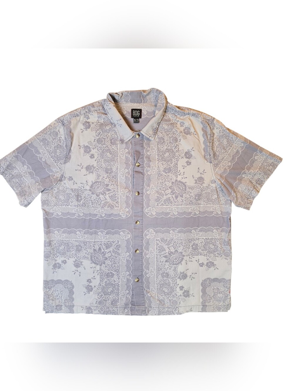 BDG Shirt Mens XL Lavendar White Bandana Print Button Down Bohemian Hippie